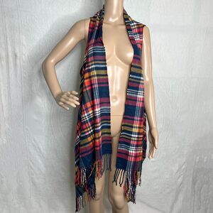 Cashmere Feel Woven Plaid Scarf Vest
